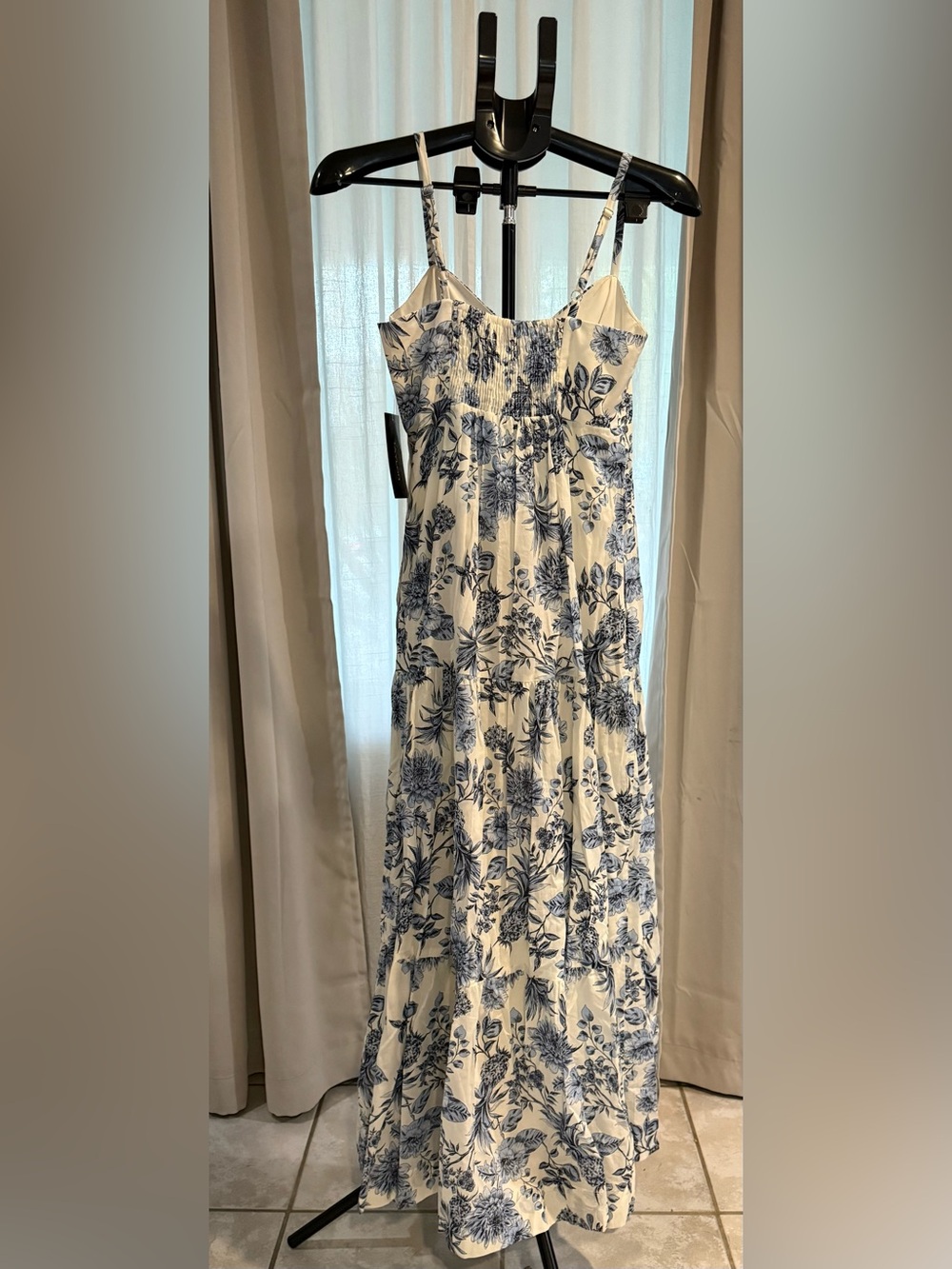 Taylor Blue and White Floral Tiered Maxi Dress